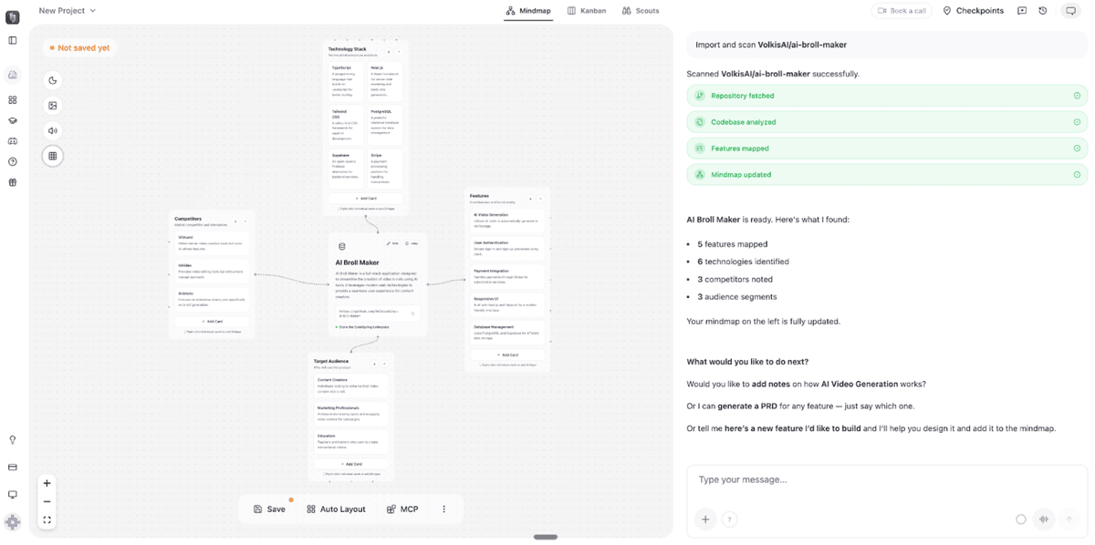 CodeSpring importing a messy codebase into a visual plan